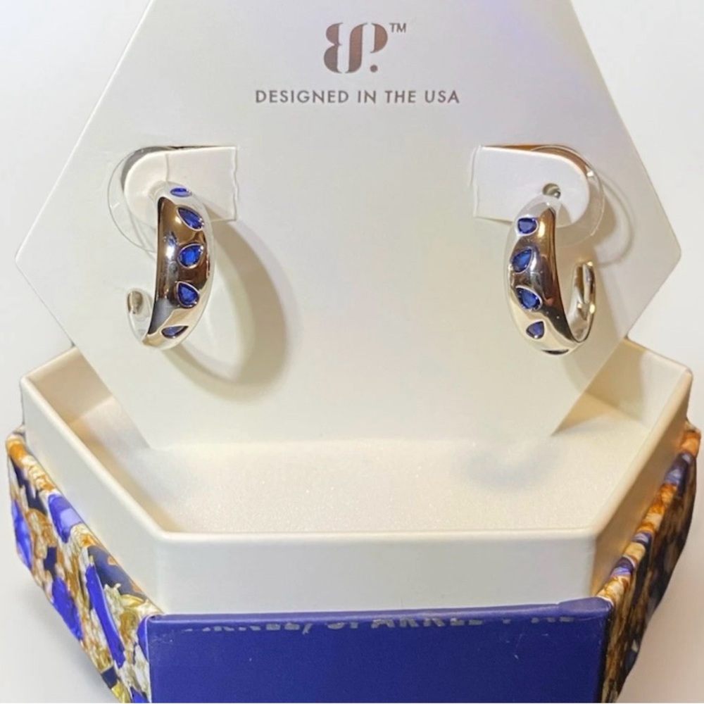 “The Night Listens” September 2025 Lab Created Sapphire Rhodium Earrings BP